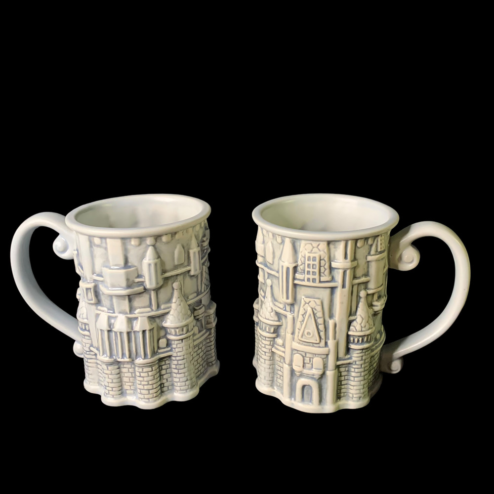 Pair of Disney Parks Sculptured Cinderella Castle Mug Walt Disney World Rare!